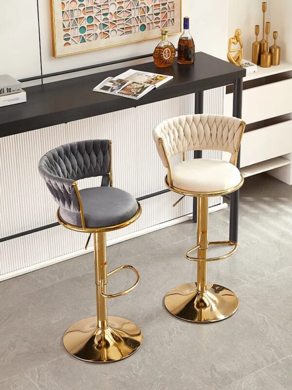 Rotating Lifting Bar Chair, High Foot Stool, Nordic Furniture, Backrest, Velvet Bar Stool, Bar Stools For Kitchen, Counter Stool - Image 4