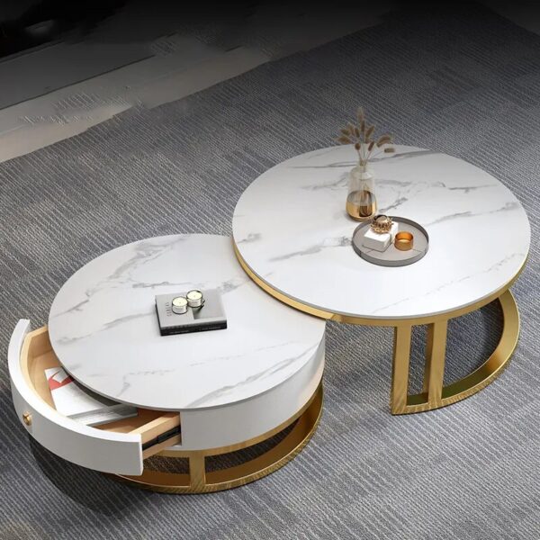 Round Low Coffee Table Storage Drawers Living Room Modern Coffee Table Simple Design Mesas De Centro Para Sala Smart Furniture - Image 2