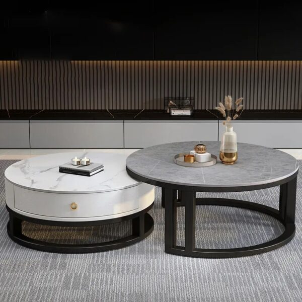 Round Low Coffee Table Storage Drawers Living Room Modern Coffee Table Simple Design Mesas De Centro Para Sala Smart Furniture - Image 3