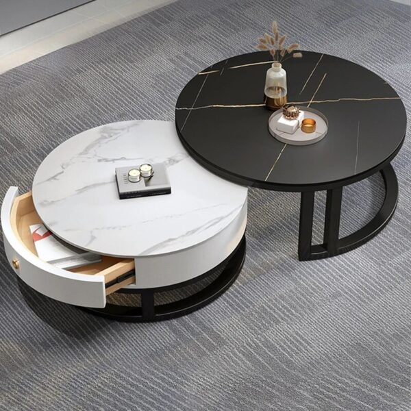 Round Low Coffee Table Storage Drawers Living Room Modern Coffee Table Simple Design Mesas De Centro Para Sala Smart Furniture - Image 4