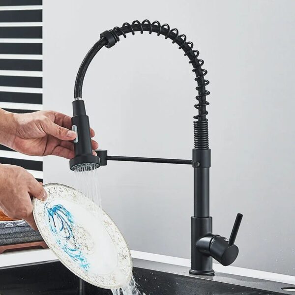 Rozin Matte Black Kitchen Faucet Deck Mounted Mixer Tap 360 Degree Rotation Stream Sprayer Nozzle Kitchen Sink Hot Cold Taps - Image 2
