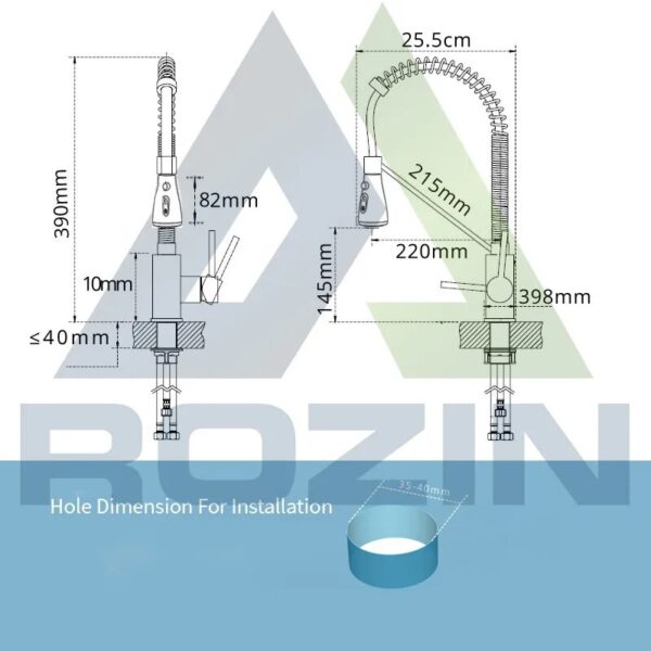 Rozin Matte Black Kitchen Faucet Deck Mounted Mixer Tap 360 Degree Rotation Stream Sprayer Nozzle Kitchen Sink Hot Cold Taps - Image 6
