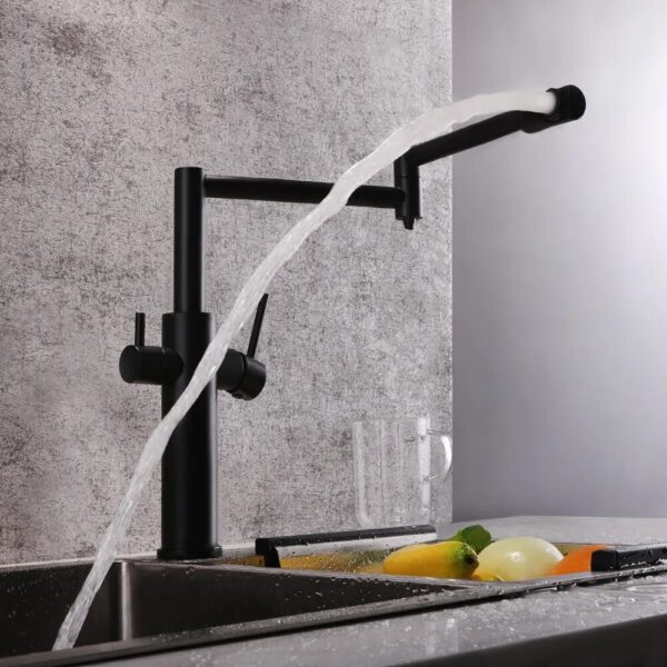 SKOWLL Kitchen Faucet Dual Handle Drinking Water Filter Dot Brass Purifier Vessel Sink 360 Degree Rotating Folding Spout - Image 4
