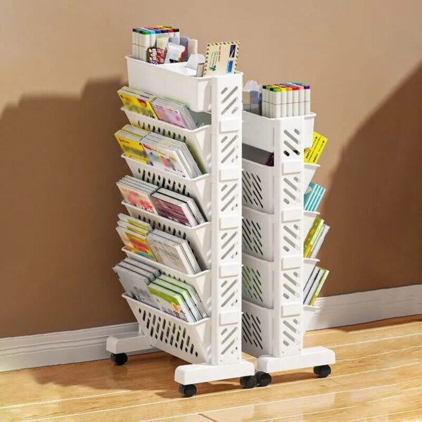 Simple Movable Book Shelf on Wheels 5/6 Layers Bookshelf Movable Floor Small Cart Book Storage Shelf Pen Holder Office Supplies - Image 4