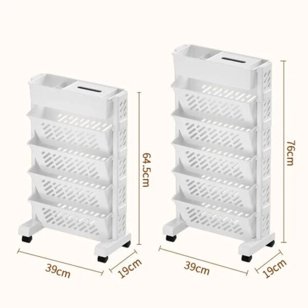 Simple Movable Book Shelf on Wheels 5/6 Layers Bookshelf Movable Floor Small Cart Book Storage Shelf Pen Holder Office Supplies - Image 6
