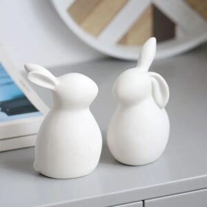 Simple Rabbit Statue Animal Ornaments Home Decoration Sculptures and Figurines Ceramic Crafts Room Decor Bunny Figurines Gift
