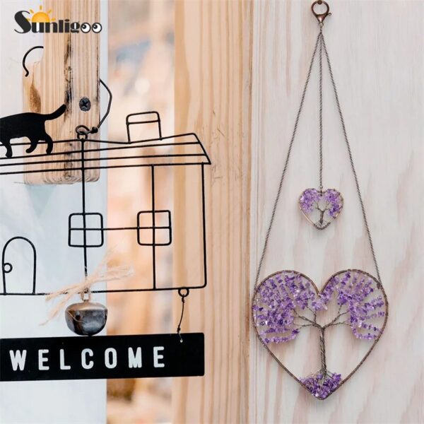 Sunligoo Love Heart Tree of Life Crystal Hanging Ornament Chakra Gemstones Yoga Spiritual Meditation Garden Wedding Home Decor - Image 2