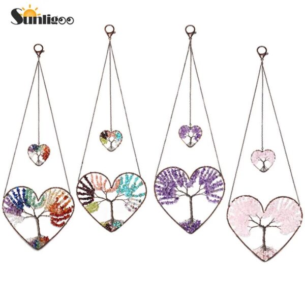 Sunligoo Love Heart Tree of Life Crystal Hanging Ornament Chakra Gemstones Yoga Spiritual Meditation Garden Wedding Home Decor - Image 5