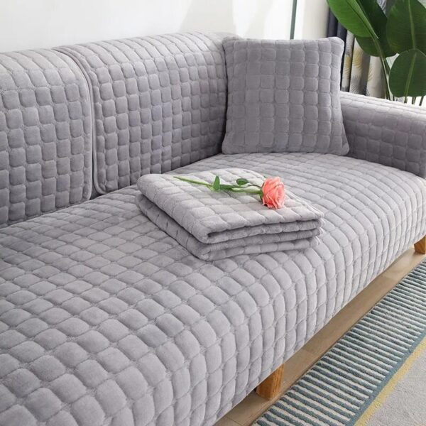 Velvet Sofa Cover Universal Plaid Plush Non-Slip Thickened Living Room Sofa Cover Warm Flannel Sofa Cushion Armrest Back Towel - Image 2