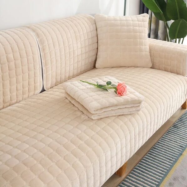 Velvet Sofa Cover Universal Plaid Plush Non-Slip Thickened Living Room Sofa Cover Warm Flannel Sofa Cushion Armrest Back Towel - Image 4