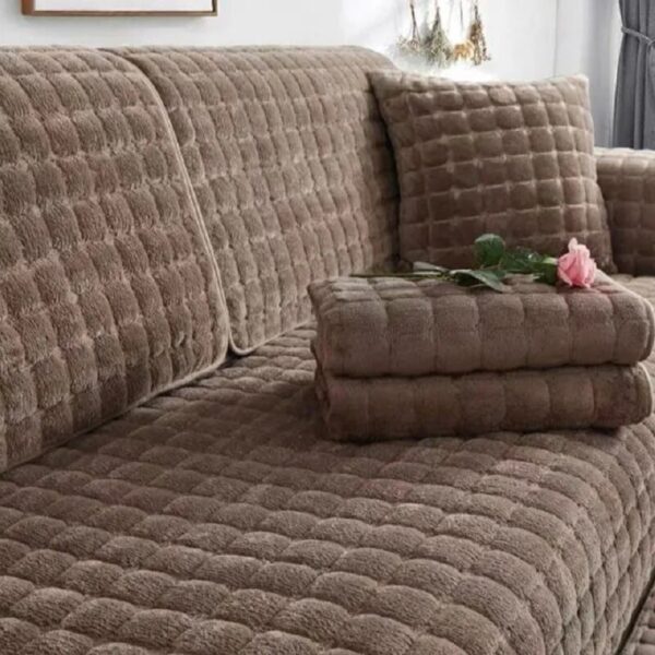 Velvet Sofa Cover Universal Plaid Plush Non-Slip Thickened Living Room Sofa Cover Warm Flannel Sofa Cushion Armrest Back Towel - Image 5