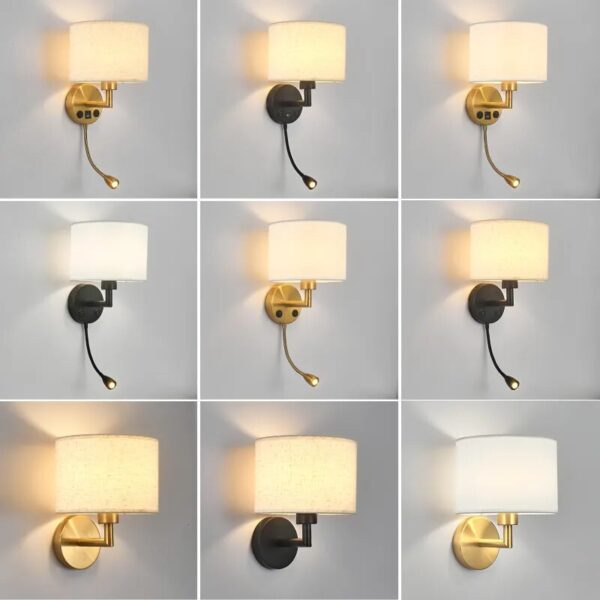 Wall Lamp LED E27 Fabric Lampshade With Rotation Spotlight Reading Light Wall Sconce for Bedroom Bedside Hotel Home Decoration - Image 2