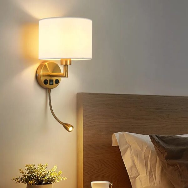 Wall Lamp LED E27 Fabric Lampshade With Rotation Spotlight Reading Light Wall Sconce for Bedroom Bedside Hotel Home Decoration - Image 4