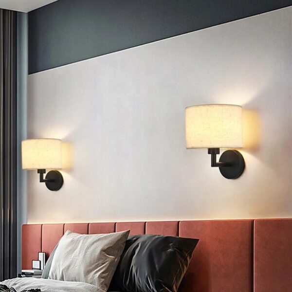 Wall Lamp LED E27 Fabric Lampshade With Rotation Spotlight Reading Light Wall Sconce for Bedroom Bedside Hotel Home Decoration - Image 5