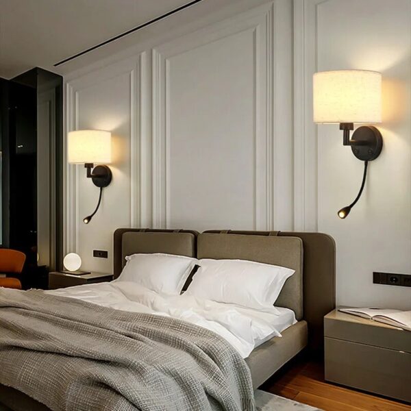 Wall Lamp LED E27 Fabric Lampshade With Rotation Spotlight Reading Light Wall Sconce for Bedroom Bedside Hotel Home Decoration - Image 6