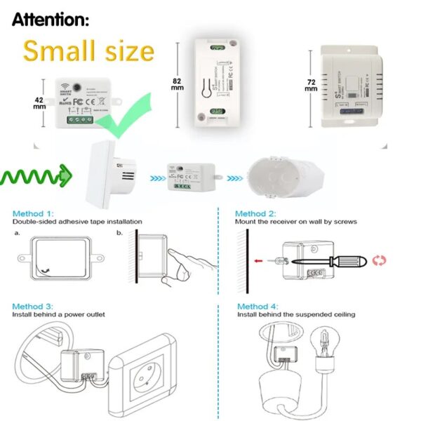 Wireless Smart Switch Light 433Mhz RF 86 Wall Panel Switch with Remote Control Mini Relay Receiver 220V Home Led Light Lamp Fan - Image 3