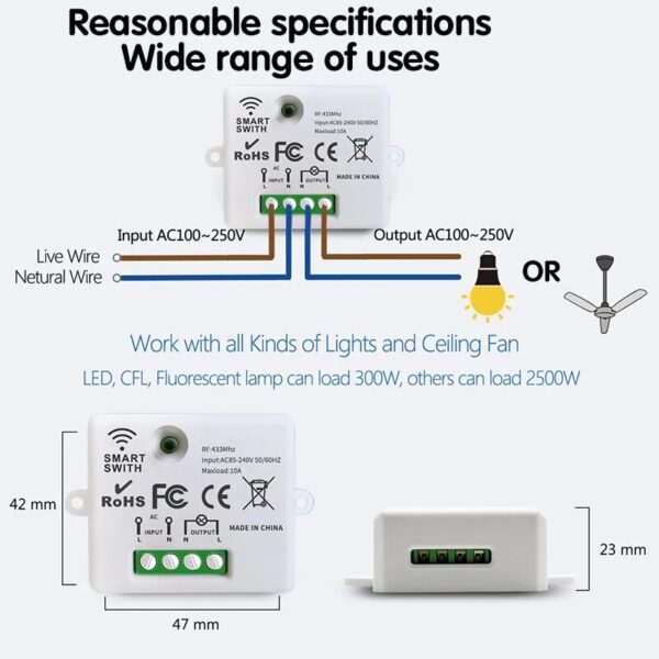 Wireless Smart Switch Light 433Mhz RF 86 Wall Panel Switch with Remote Control Mini Relay Receiver 220V Home Led Light Lamp Fan - Image 5